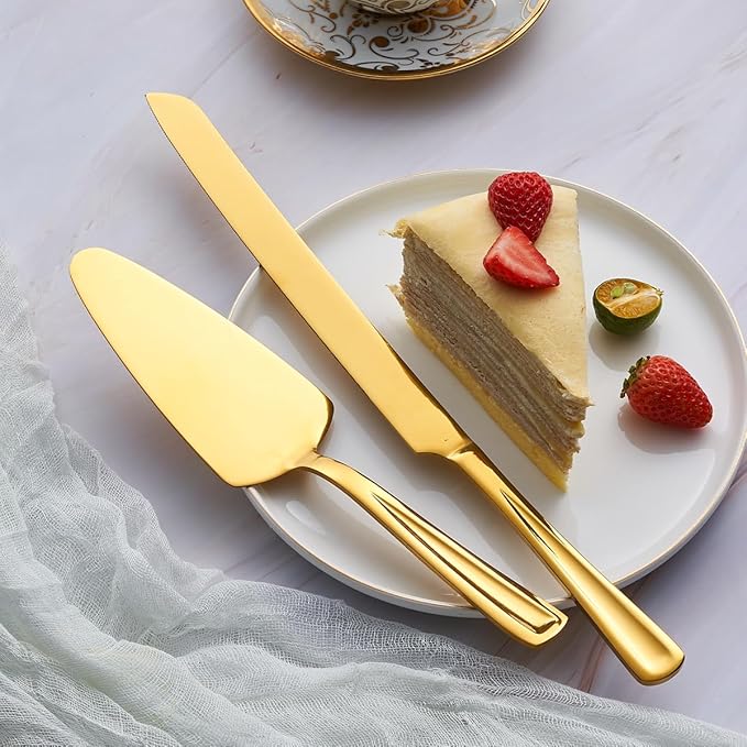 GoGeiLi Gold Cake Knife and Server Set, 13-inch Stainless Steel Cake Cutting Set - Image 2