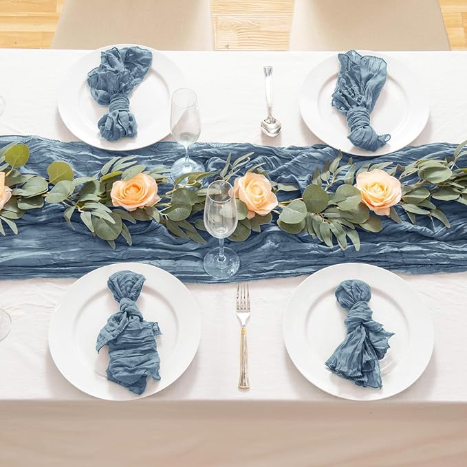 8 Pack 10Ft Dusty Blue Cheesecloth Table Runner 35x120 inch Boho Gauze Cheese - Image 3