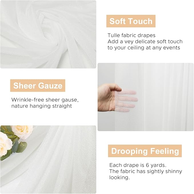 Wokceer Wedding Arch Draping Fabric 28.7" x 20FT Ivory Drapes Sheer Fabric - Image 2