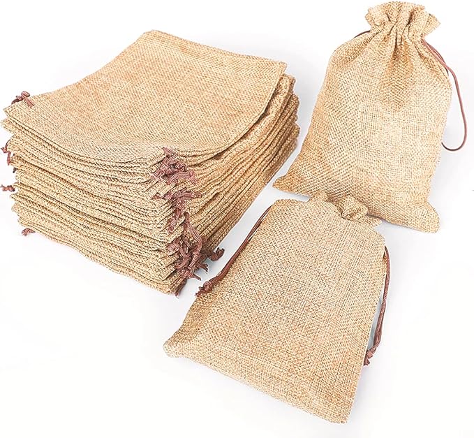 LYSXP 50PCS Burlap Bags with Drawstring，5x7 Inch Drawstring Gift Bag Jewelry by Organzabags