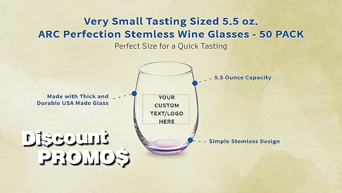 Custom Stemless Wine Glasses by ARC 5.5 oz. Set of 50, Personalized Bulk Pack - Image 3
