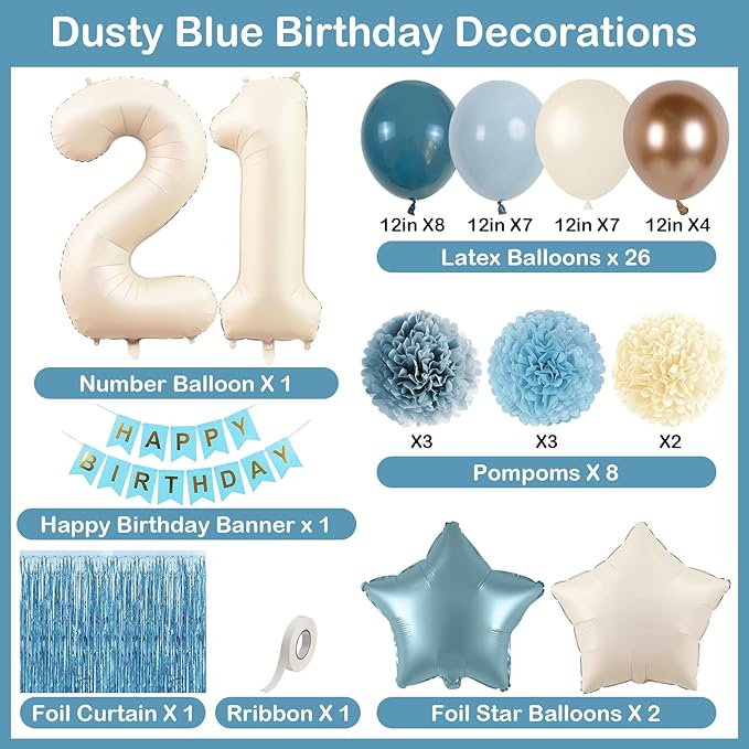 Dusty Blue 21st Birthday Decorations - Image 4