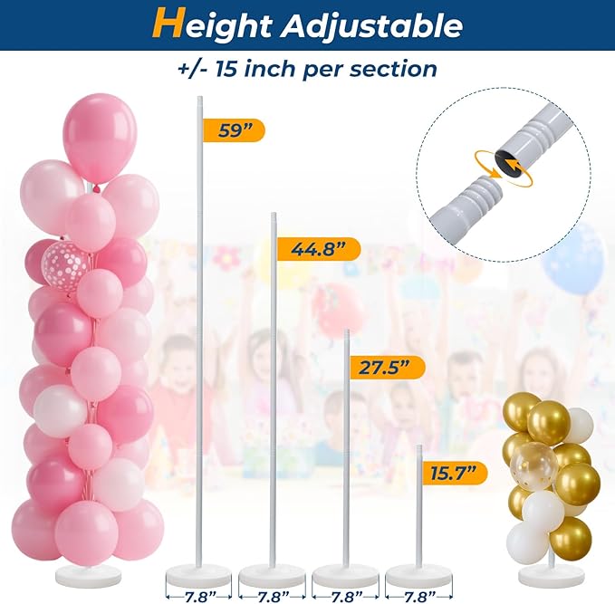Balloon Stands for Floor Set of 2, Height Adjustable Splicing Metal Pole - Image 6