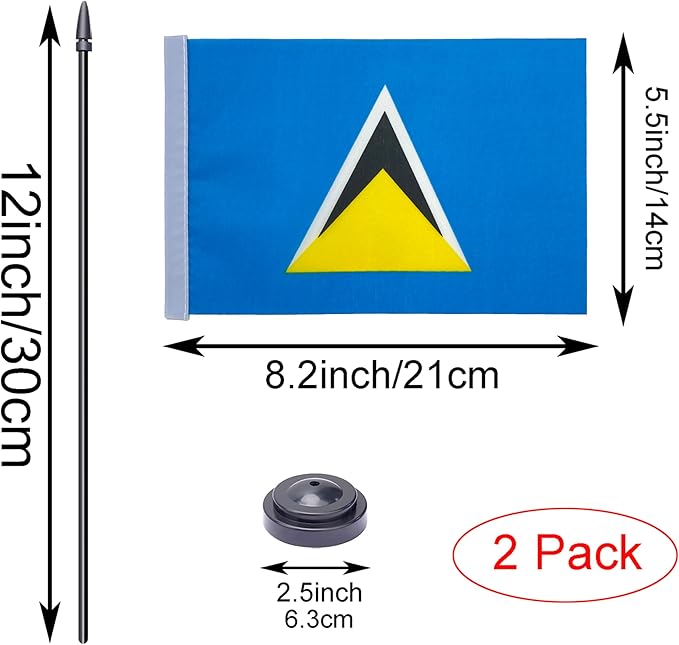 WXTWK 2 Pack Saint Lucia Flag Saint Lucia Deluxe Desk Flag Set - Image 2