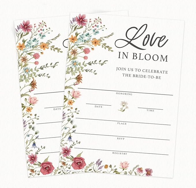Printed Party Bridal Shower Invitations and Envelopes, Wildflower Theme - Image 5