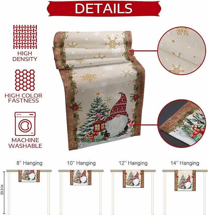 Christmas Gnomes Cotton Linen Table Runner - Image 8