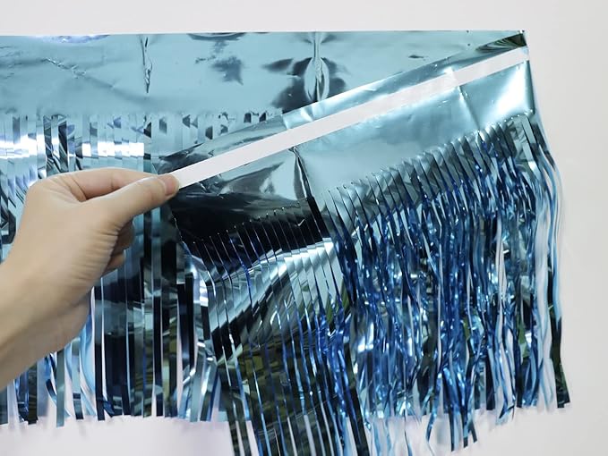 4 Pack Total 40 Feet Foil Fringe Garland Light Blue Metallic Wall Hanging - Image 9