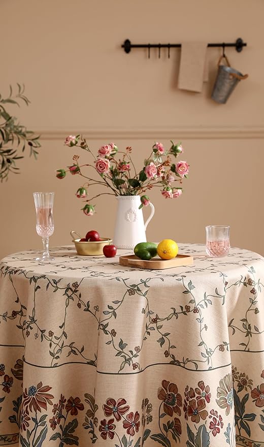 patdrea Designer Vintage Linen Round Table Cloth, Durable Breathable Floral - Image 8