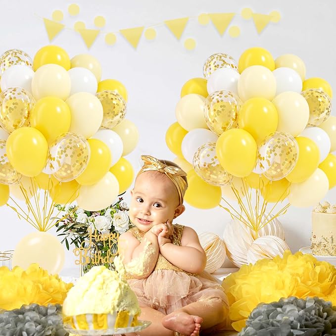 60pcs Yellow and White Balloons 12inch - Image 4