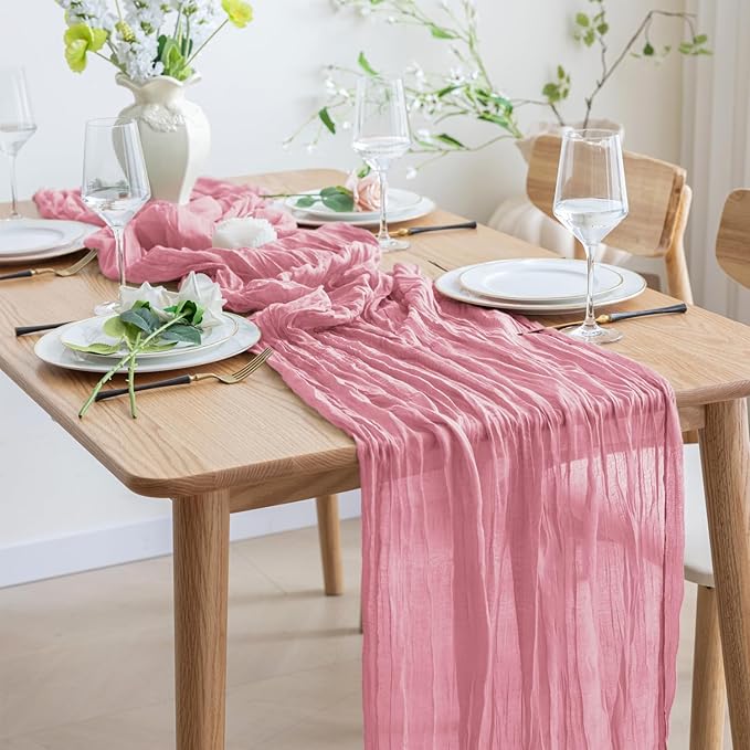 Asee'm 12pcs Cheesecloth Table Runner 120 Inches Long Pink Boho Gauze Cheese - Image 6