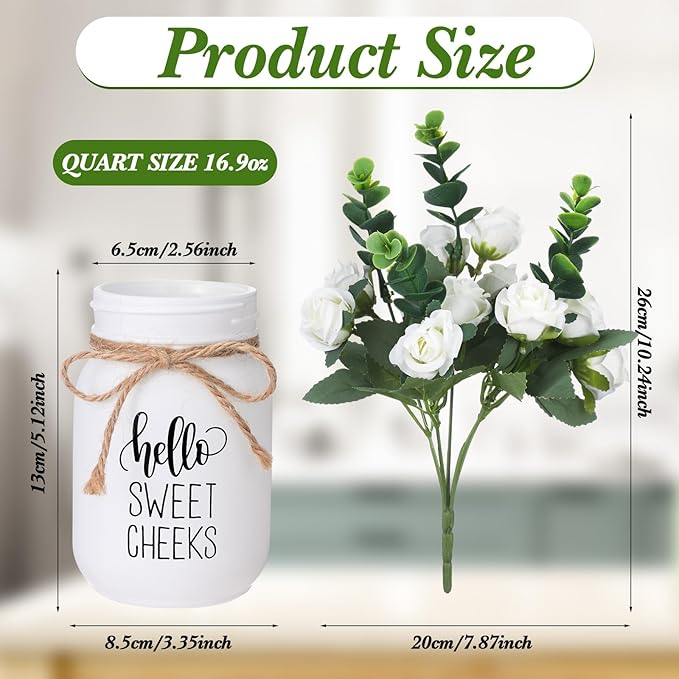 XunYee Farmhouse Bathroom Decor Hello Sweet Cheeks Sign Mason Jar - Image 2