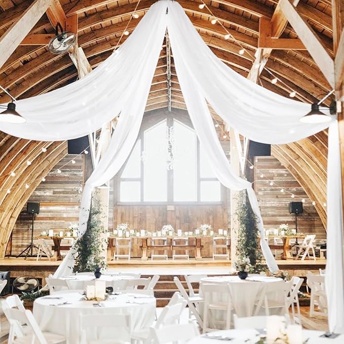 4 Panels White Ceiling Drapes for Wedding 5ftx40ft Chiffon Fabric Arch Draping - Image 5