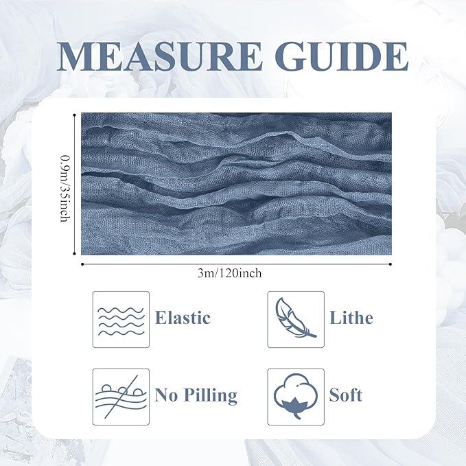 Asee'm 12pcs Cheesecloth Table Runner 120 Inches Long Dusty Blue Boho Gauze - Image 2