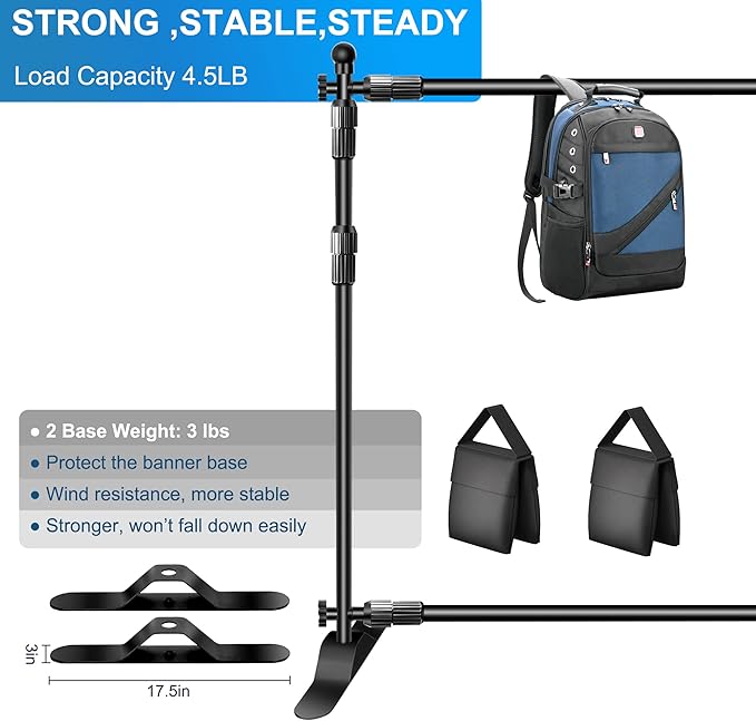 FUDESY Backdrop Banner Stand, 10x8ft Heavy Duty Display Frame, Adjustable Metal - Image 2