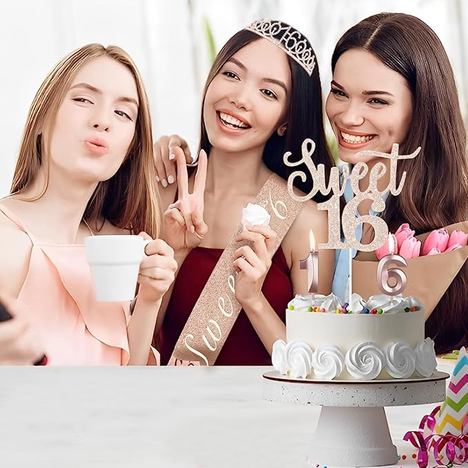 Sweet 16 Party Decorations for Girls Including Sash and Tiara, Cake Topper and - Image 2