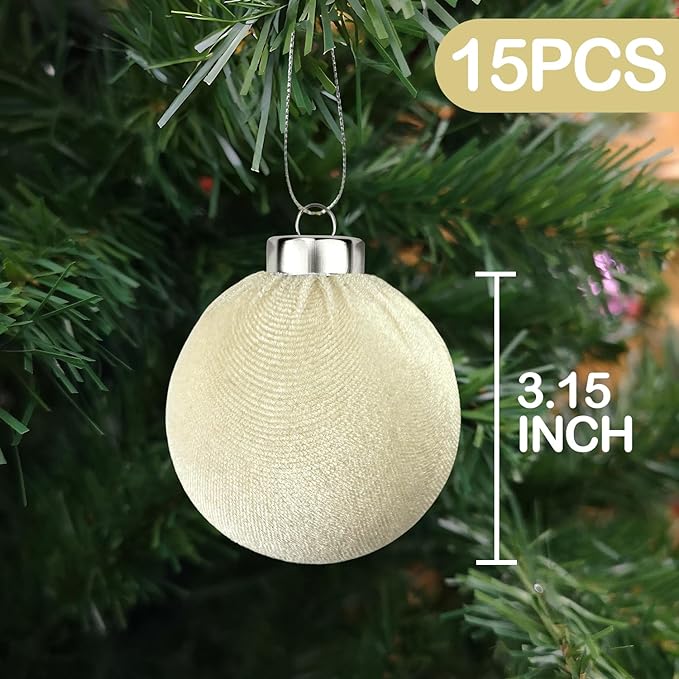 Beige Velvet Christmas Ball Ornaments - Image 2
