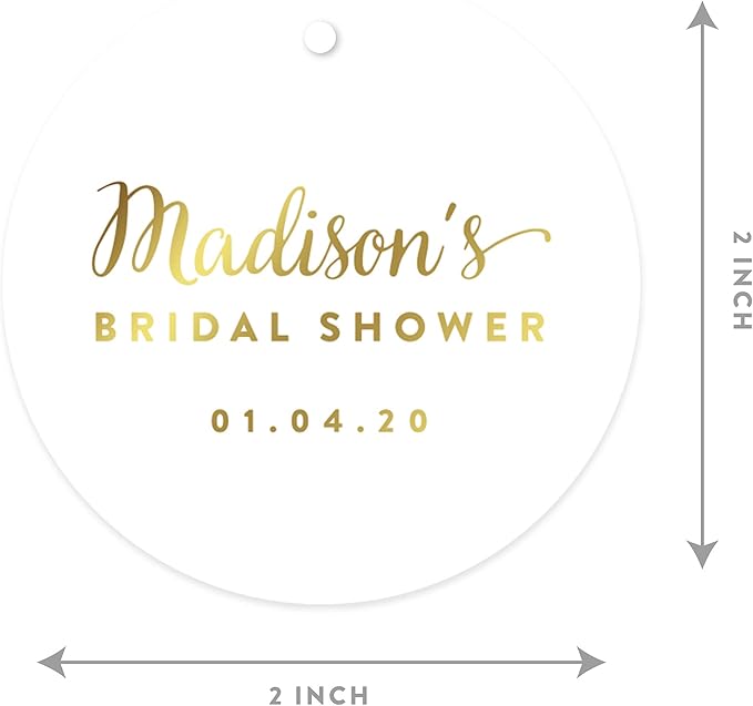 Andaz Press Personalized Round Circle Wedding Gift Tags, Metallic Gold Ink - Image 3