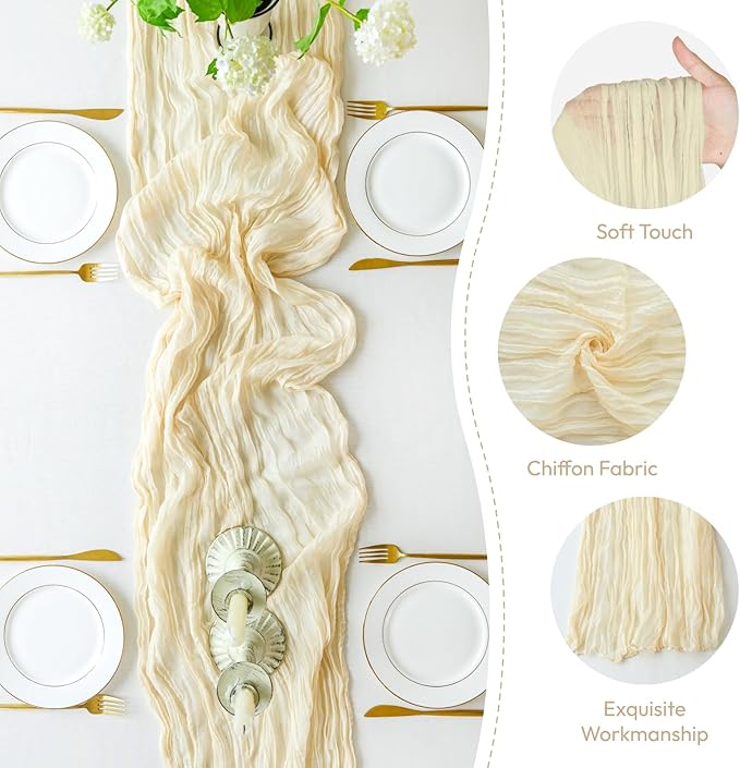 Sioloc 1 Pack Beige Cheesecloth Table Runner Fall Autumn Decor - Image 2
