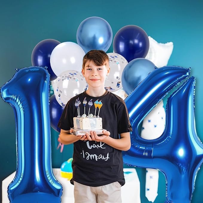 Large Foil Number 14 Balloons, Big Light Navy Blue 14 Helium Balloon - Image 3