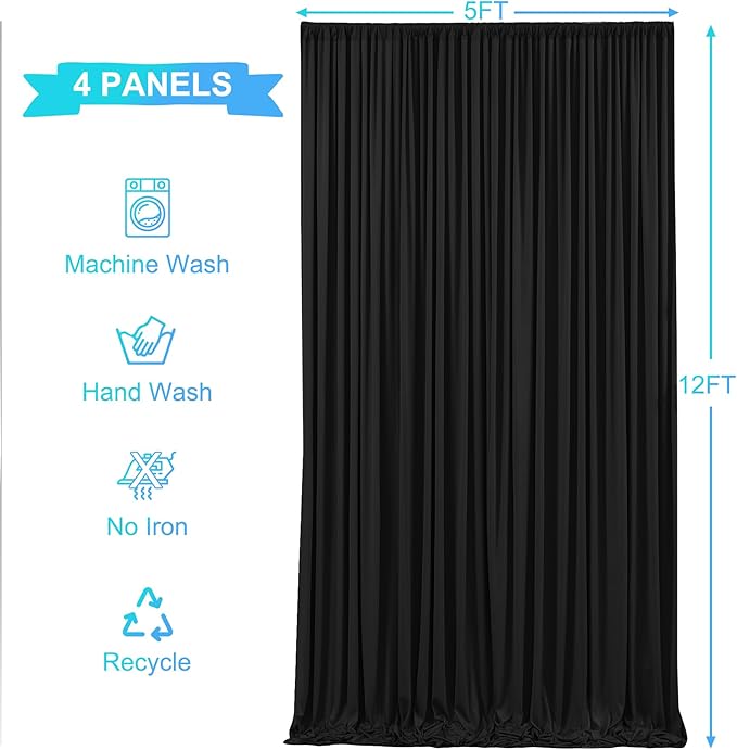 20ft x 12ft Black Backdrop Curtains Wrinkle Free Backdrop Curtain - Image 6
