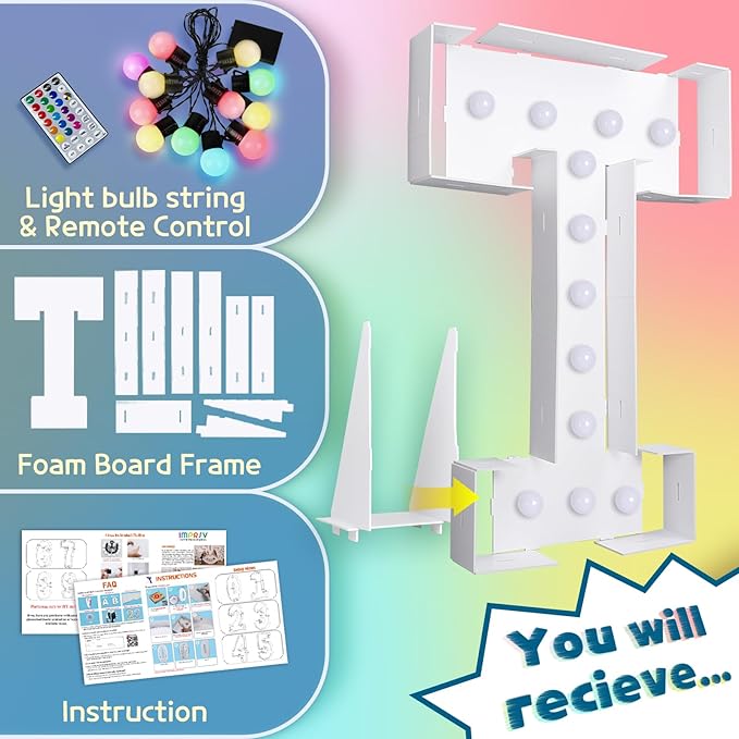 imprsv 4FT Colorful Marquee Light Up Letters T, 18 Colors Large Light up - Image 5