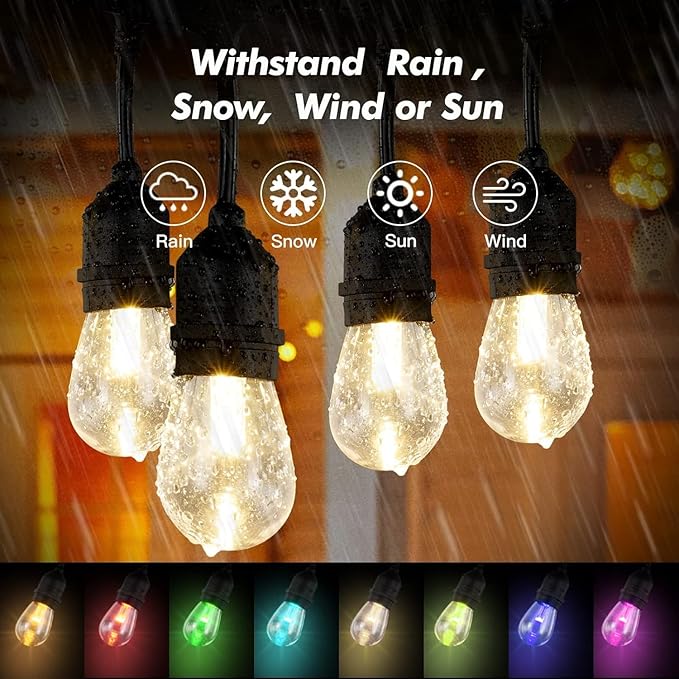 96FT Solar Outdoor String Lights, 30 Shatterproof Edison LED Bulbs, Dimmable - Image 6