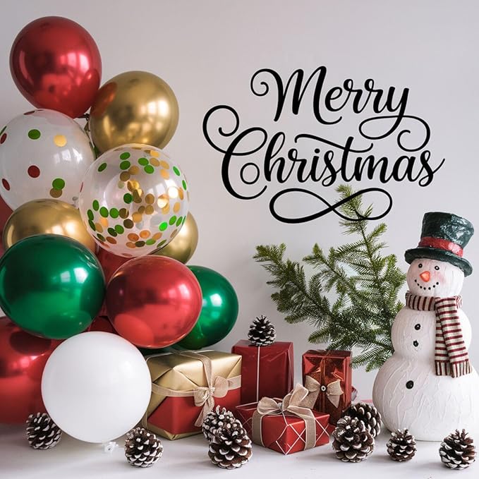 FunHot Christmas Balloons, 12 Inch Red Green Confetti Balloons Metallic Gold - Image 4