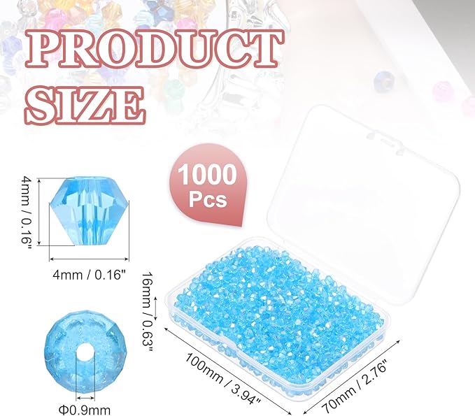 PATIKIL 1000pcs 4mm Bicone Glass Crystal Beads, Faceted Glass Spacer Beads - Image 2
