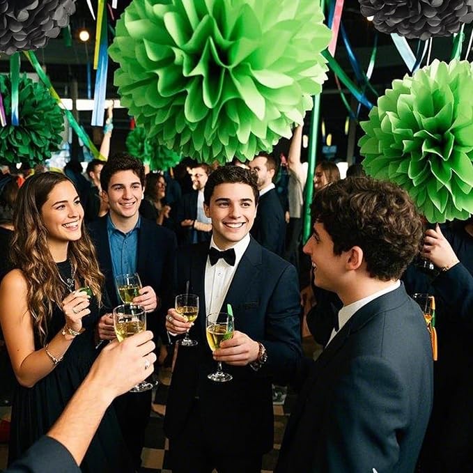 Capesaro Black Green Tissue Paper Pom Poms - Image 4