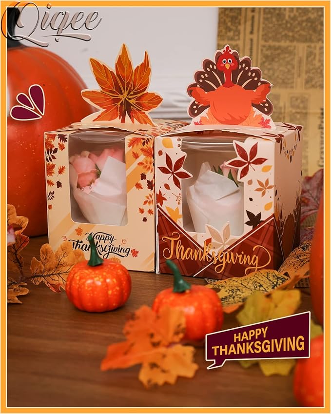 qiqee Thanksgiving Individual Cupcake Boxes Cupcake Holders Disposable 60pcs - Image 7