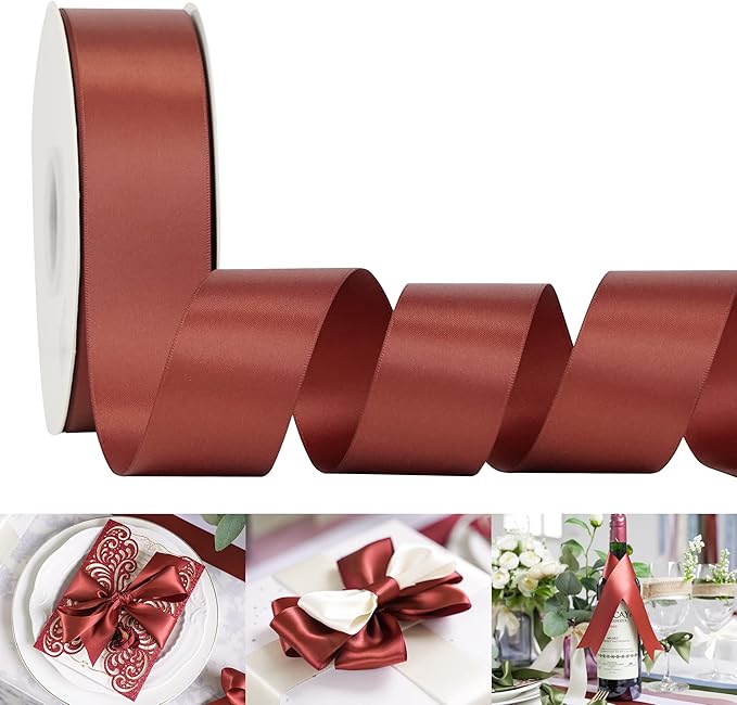 HUIHUANG 1-1/2 inch Double Face Satin Ribbon, Polyester Satin Rust Red Ribbon by HUIHUANG
