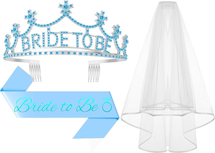 3Pcs Bride to Be Crown with Sash and Veil by Papoopy
