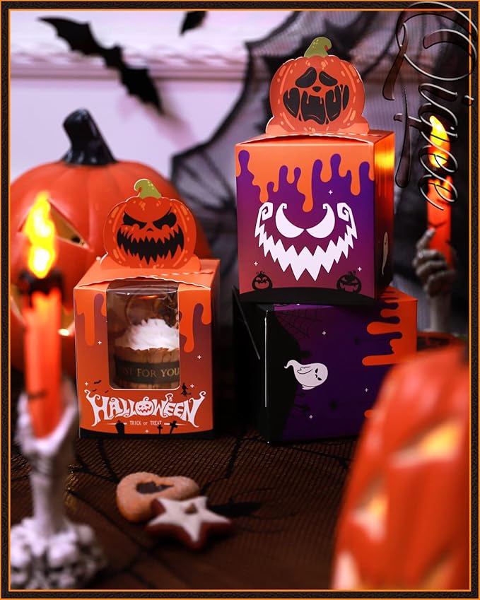 qiqee Halloween Individual Cupcake Boxes Cupcake Holders Disposable 60pcs - Image 7