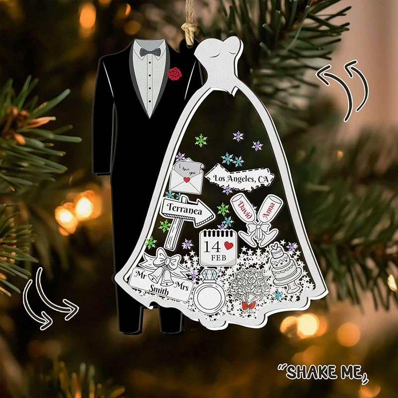 Personalized Wedding Shake Ornament, Custom Bride and Groom Christmas Ornament - Image 7