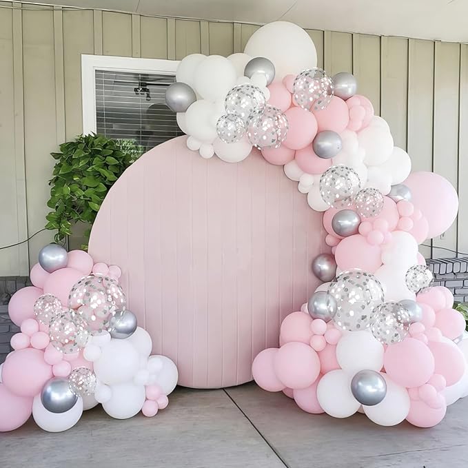 Pink and Silver Balloons, Pastel Pink White Balloon Metallic Silver White - Image 5