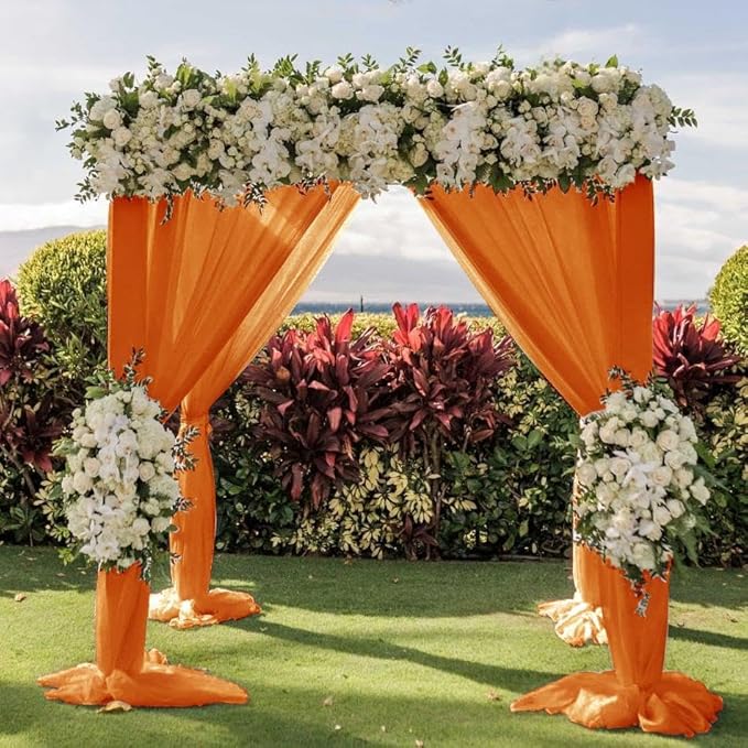 Wedding Arch Draping Fabric 2 Panels 30'' x 18FT Orange Sheer Chiffon Arch - Image 5