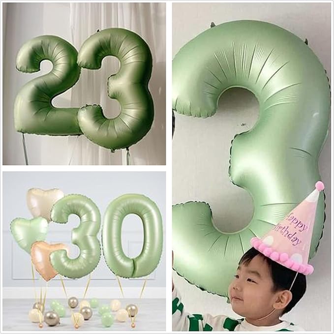40 inch Olive Green Number 3 Balloon Large Jumbo Digit 3 Foil Helium Number - Image 6