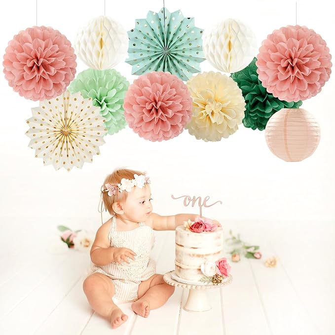 Sage-Green Pink-Beige Boho Party-Decorations Streamers - Image 7