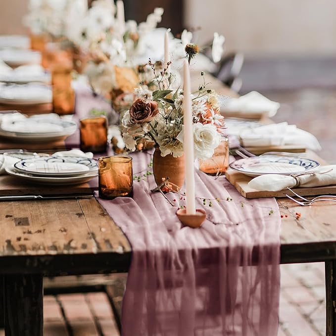 Hahuho Dusty Pink Cheesecloth Table Runner 10ft, Gauze Boho Rustic Table Runners by Hahuho