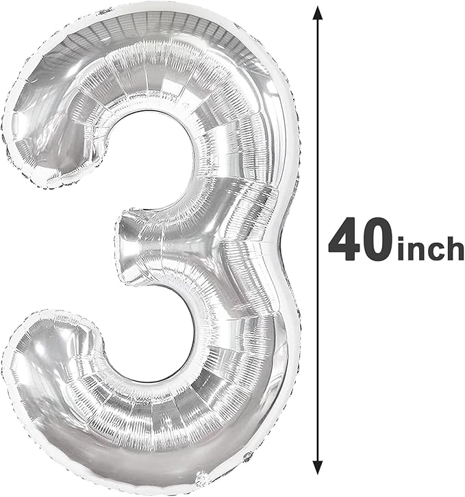 40 Inch Silver 3 Large Number Balloon, 3 13 23 30 33 36 Silver Birthday Party - Image 2