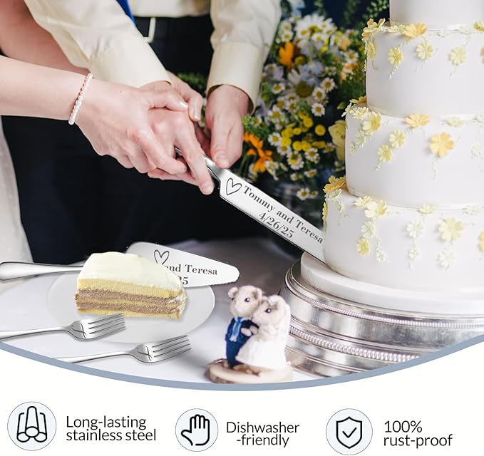 Personalized Wedding Cake Knife and Server Set, Custom Names Cake Cutting Set - Image 4