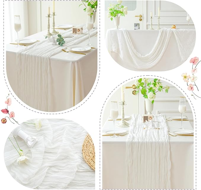 Sioloc Ivory White Cream Cheesecloth Table Runner Fall Autumn Decor - Image 6
