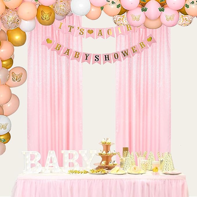 ShinyBeauty Baby Pink Curtains 2FTx8FT 4 Panels Sequin Backdrop Photo Backdrops - Image 4