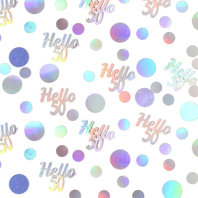 Hello 50 Birthday Confetti for Table Iridescent Circle Happy 50th Birthday - Image 5