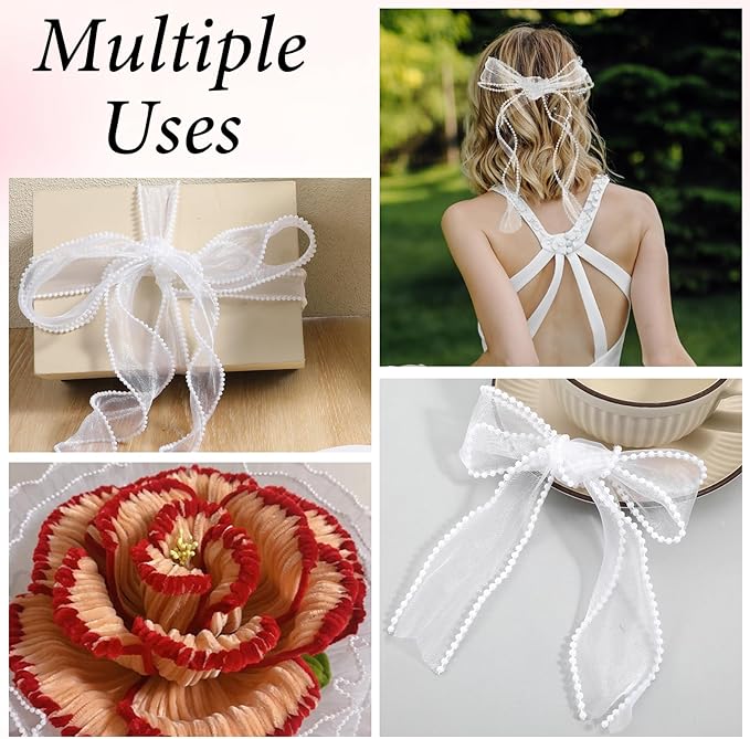 1.5 Inch Faux Pearl Ribbon, Smooth White Ribbon - Image 2