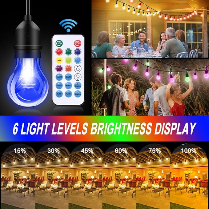 96FT Solar Outdoor String Lights, 30 Shatterproof Edison Bulbs, Dimmable Color - Image 8