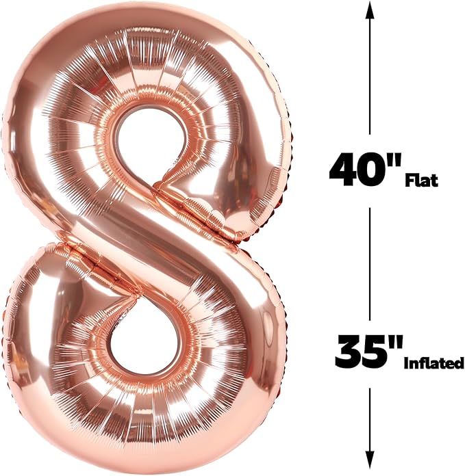 Helium Foil Rose Gold Number 8 Balloon 40 Inch, Mylar Eight Numbers 8 18 28 38 - Image 2