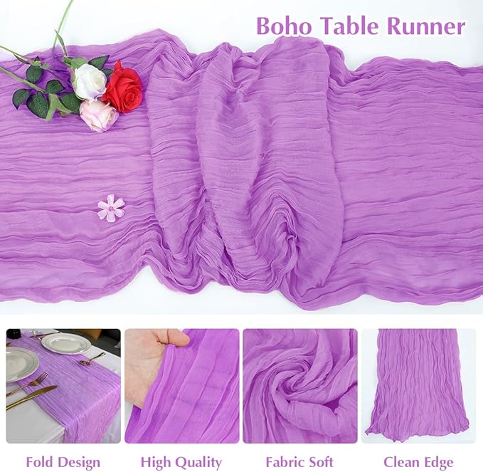 Light Purple Cheesecloth Table Runner -21*120Inch Long Boho Wedding Table Decor - Image 3