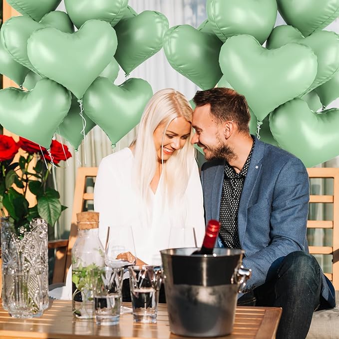 20 Inch Sage Green Heart Balloons, Pastel Green Helium Balloon - Image 7