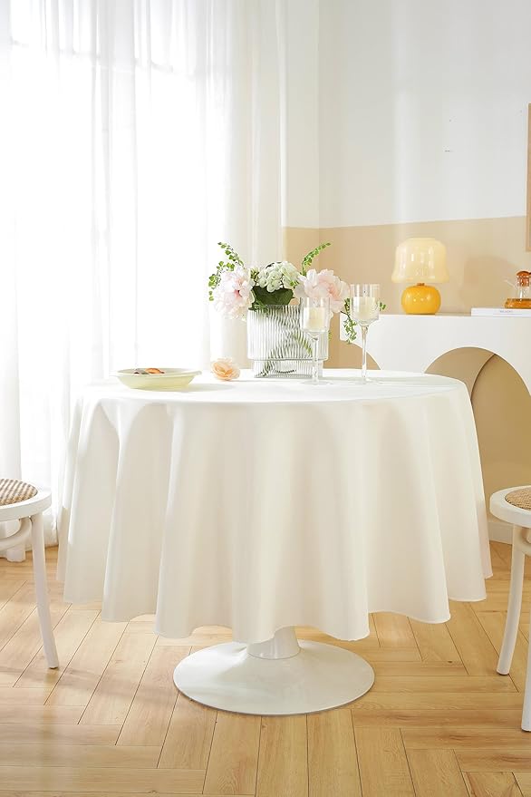 Craft And Party Round Tablecloth, 120 Inch Ivory Tablecloth, Polyester Fabric - Image 4